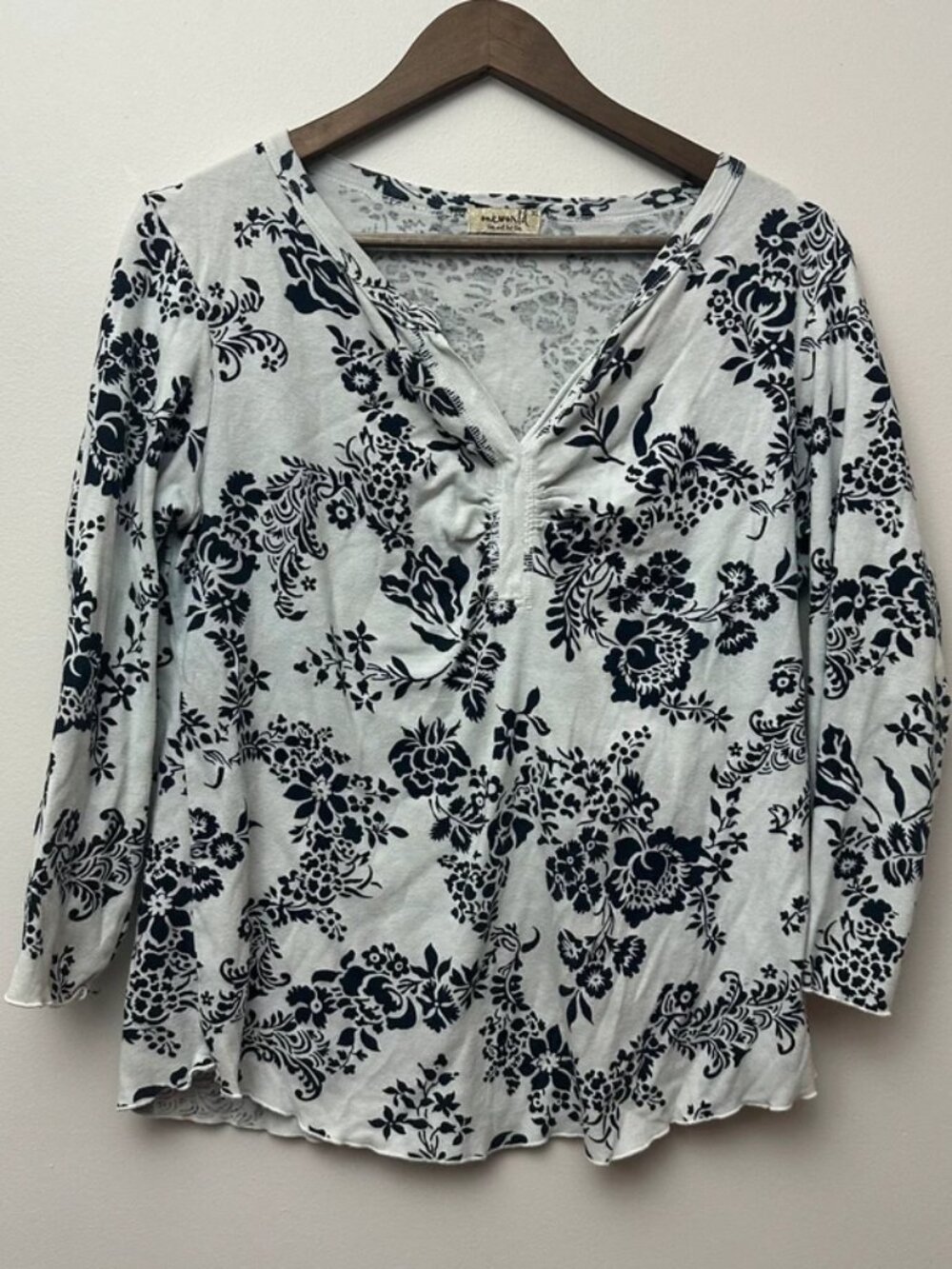 One World Black and White Floral Flowy Top XL